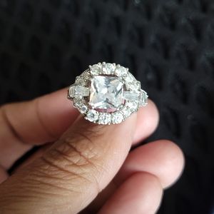 CZ Stone, Sterling Silver Band, Ring, Size 8